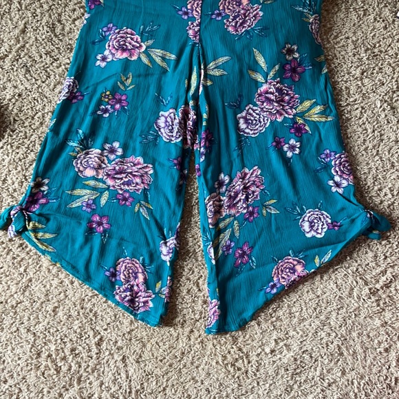 Art class teal floral jumpsuit-kids - Picture 3 of 4